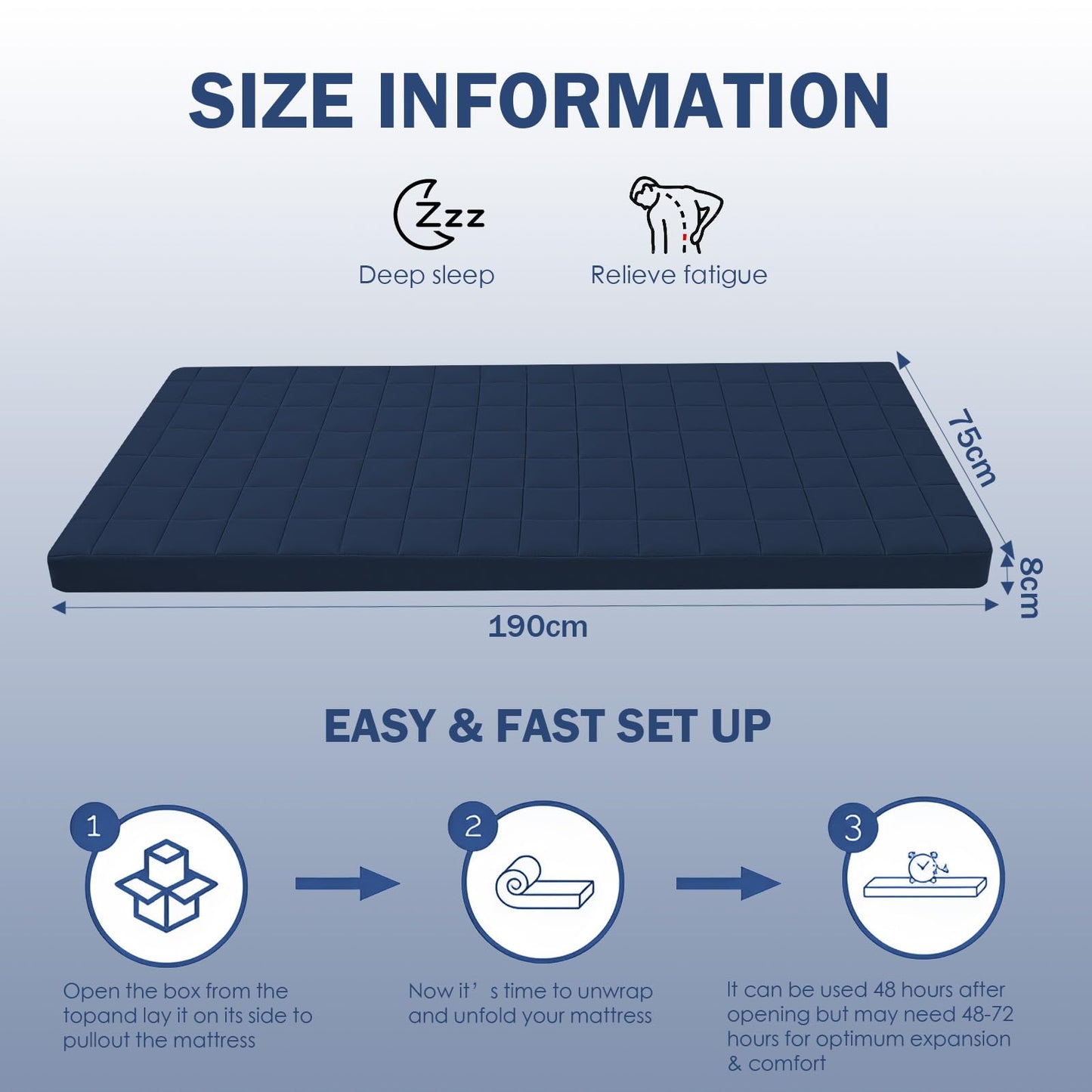 MeMoreCool Roll Up Floor Mattress Small Single, Navy Blue