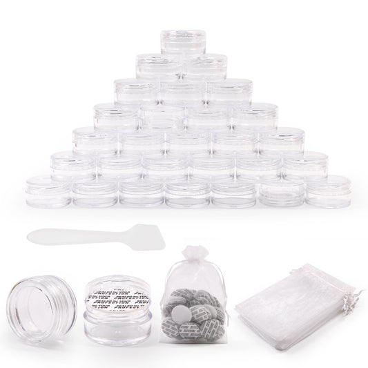 SumDirect 100Pcs 5Gram Clear Empty Cosmetic Containers Jars Sample Pots Bottles, Travel Pots for Cream, Lotion, Lip Balm with Mini Spatula and 10Pcs