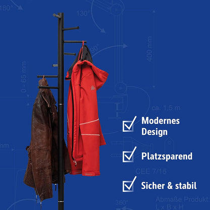Maul Mauulcaurus Coat Stand | Sturdy, Space-Saving Standing Coat Rack | Stable Clothes Stand Ideal for Entrance Areas, Office Spaces or Home | Black