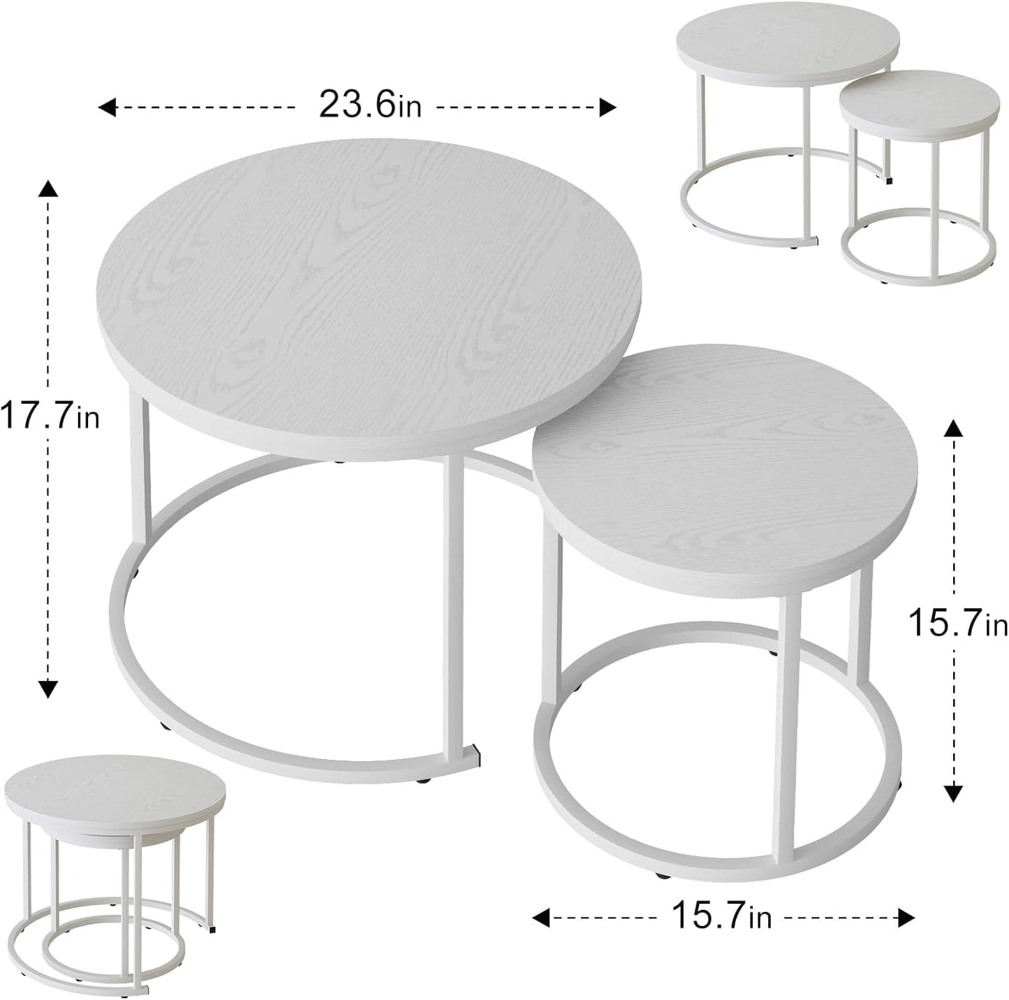 Huhote Round Coffee Tables, Set of 2 End Table, Nesting Tables, Side Table