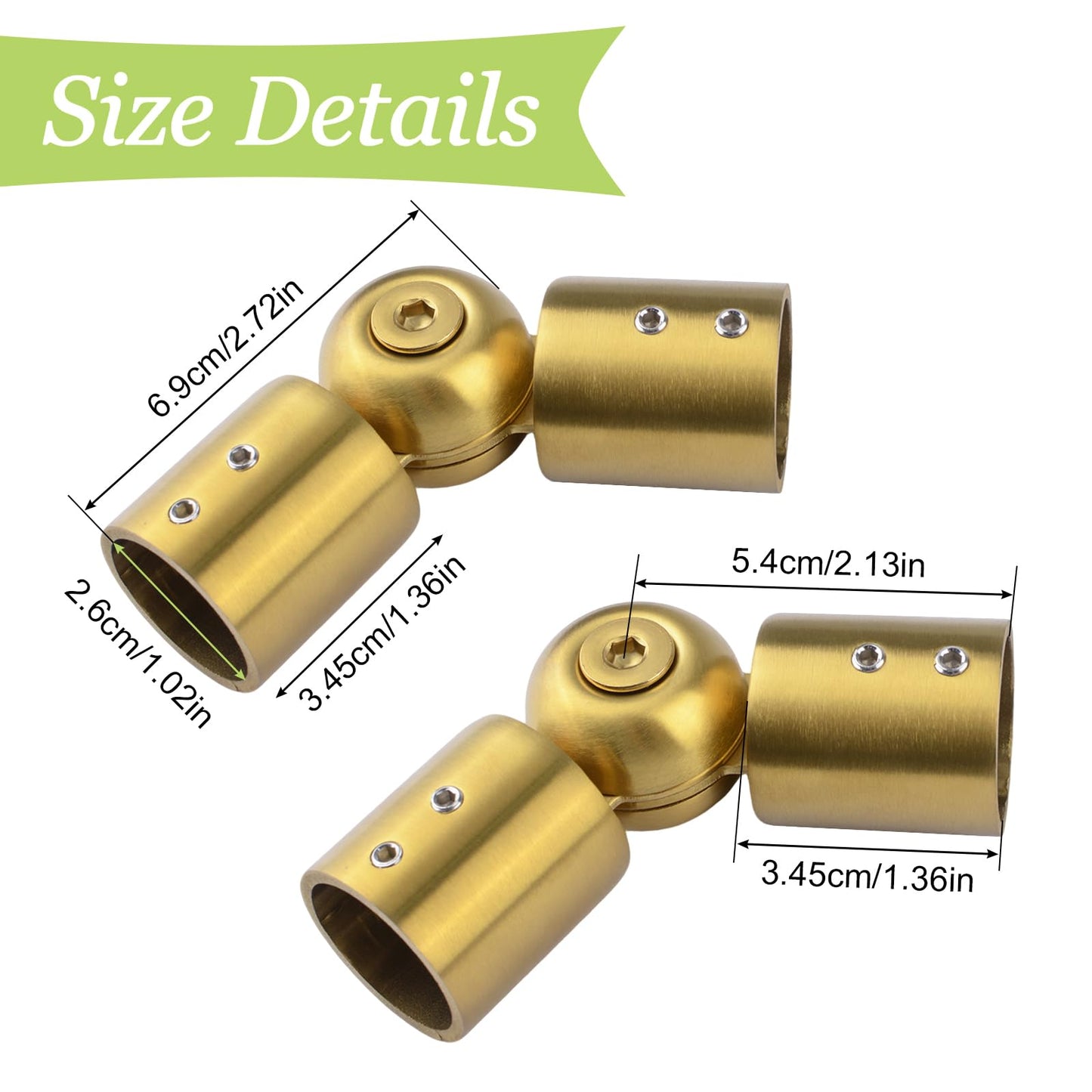 UFURMATE Adjustable Corner Connector 2Pcs Stainless Steel Heavy Duty Window Curtain Rod Corner Connector from 90 Degrees to 180 Degrees for 1 Inch