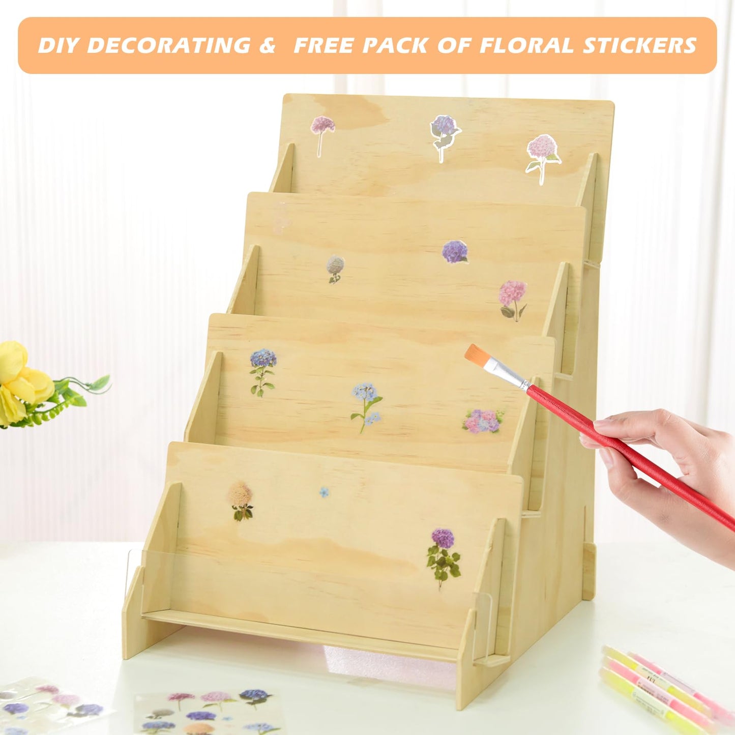 SSYYGET Greeting Card Display Stand, 4 Tier Postcard Display Stand, Portable Card Display Rack, Wooden Retail Display Holder, Magazine Organizer Rack