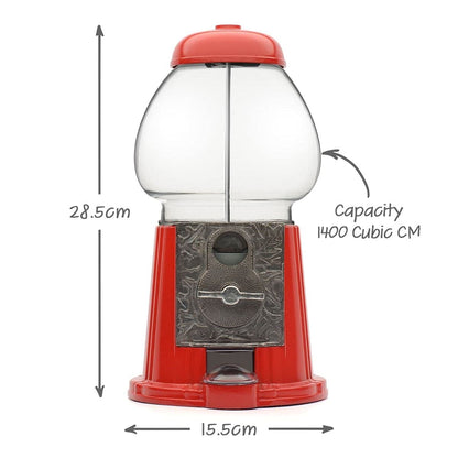 CKB LTD Large Gumball Machine Retro Sweet Dispenser Storage Piggy Bank Money Box Coin Operated Saver H28cm Red (Large Size 28 x 15.3 x 16.5cm)