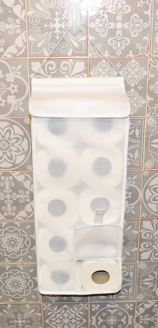Hanging Toilet Roll Holder Organiser Storage bathroom fabric storage dispenser white made in the UK