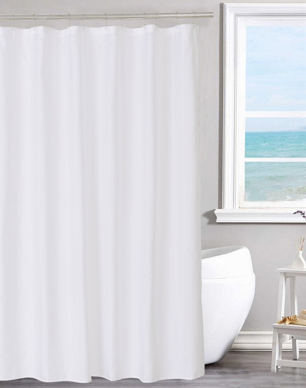 N&Y HOME Shower Curtain Liner Solid White with Magnets, Hotel Quality, Machine Washable,70 x 72 inches for Bathroom, Polyester Blend, 70"x72"