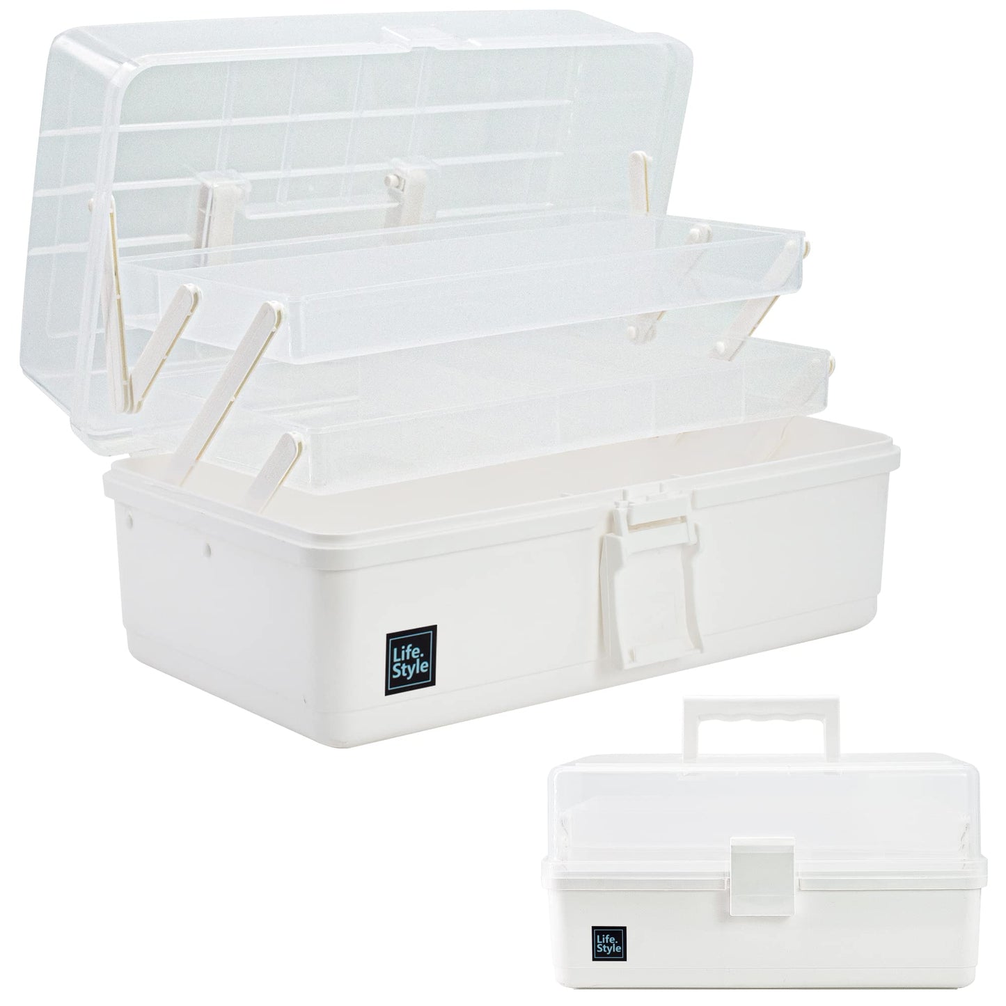 Creahaus 13inch 3 Layer Multipurpose Storage Box, Craft Storage Box with Compartments, Plastic Tool Box, Medicine storage box