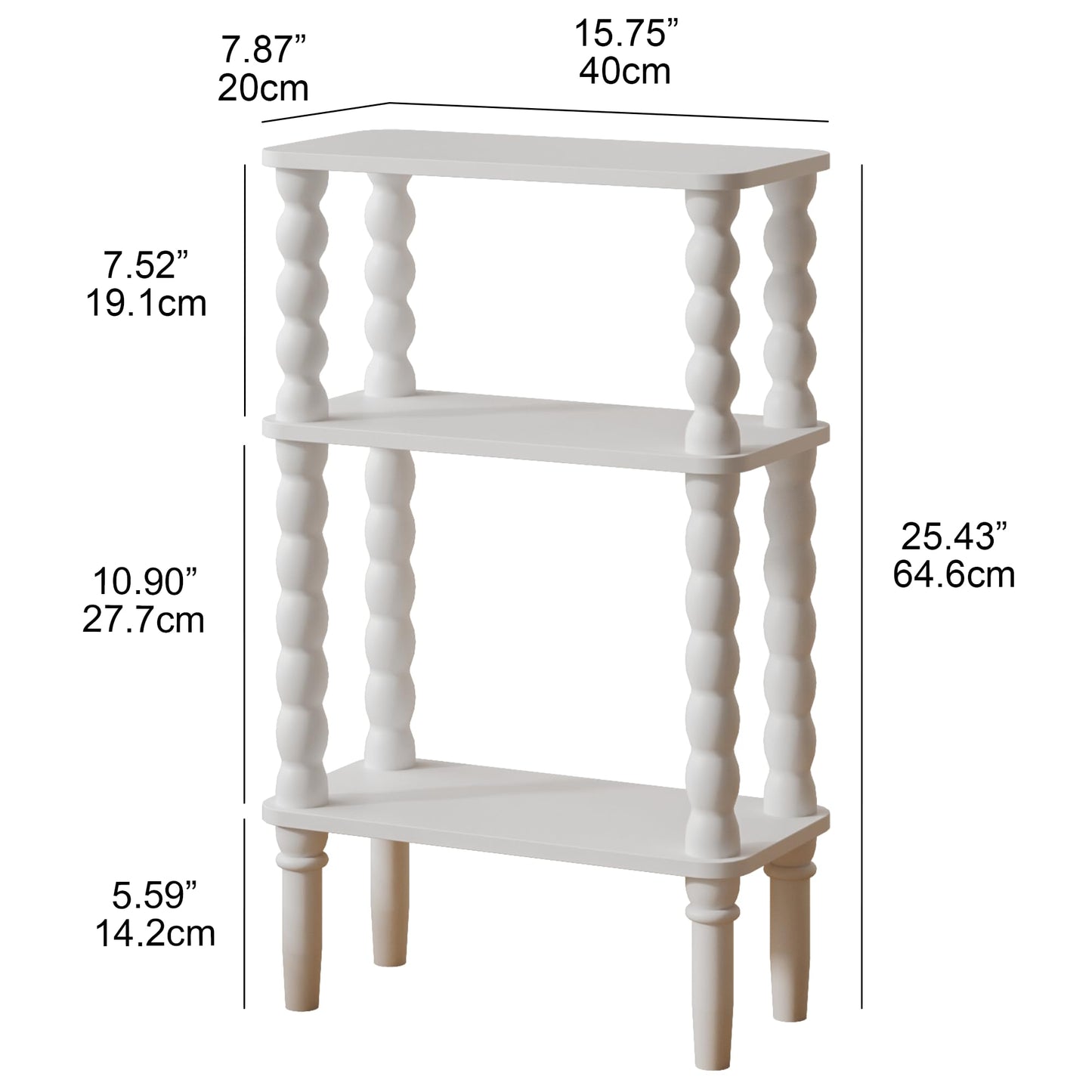 JERX 3-Tier Narrow Side Table Small End Table White