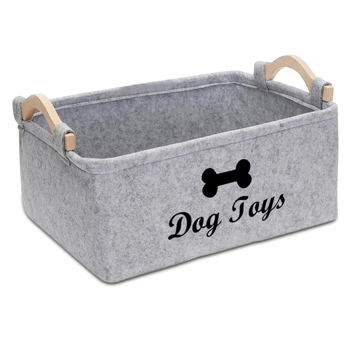 Onperpoe Dog Toy Basket with Wooden Handle, Collapsible Dog Toy Box Puppy Toys Box for Dogs, Pet Supplies Storage Basket, Dog Toys Storage