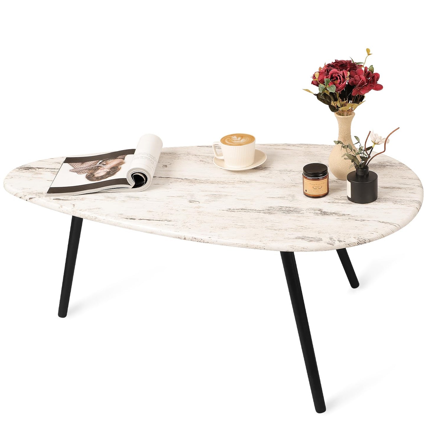 WDSHIYI Large Oval Coffee Table Espresso Wood Mid Century Modern Unique Retro Farmhouse Rustic Table for Living Room Home Office Easy Assembly Wood