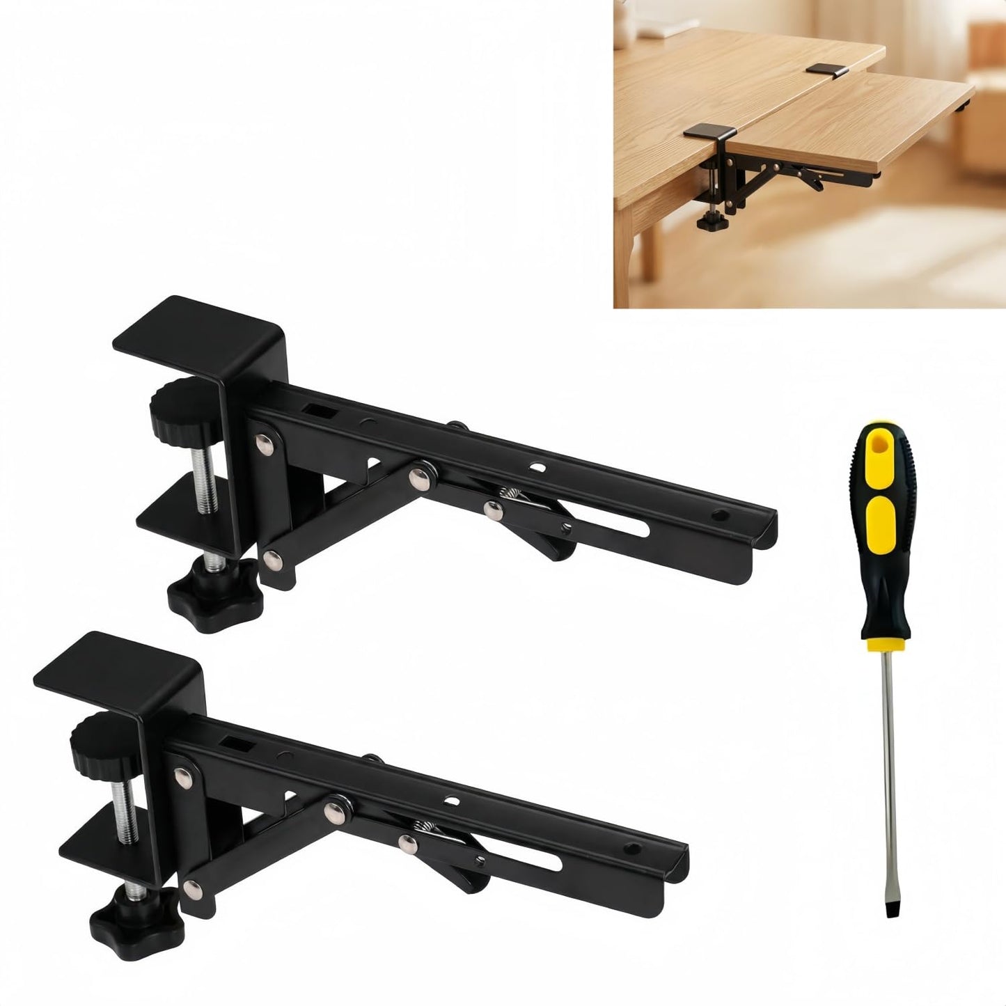 Adjustable Desk Extender,Folding Shelf Bracket with Table-Mount Clip,2 Pcs