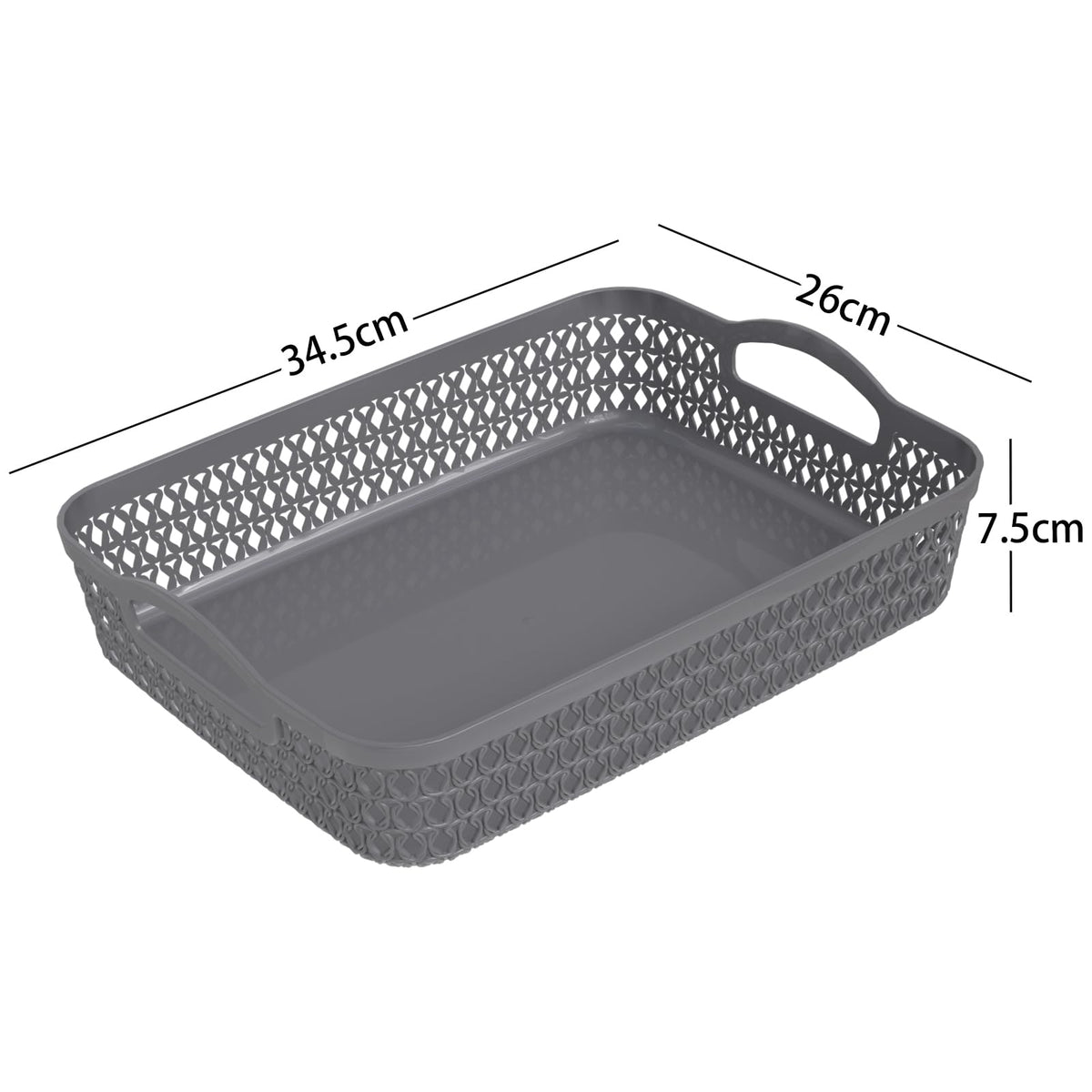 Lesbye Large Plastic Storage Tray Baskets, 6-Pack, Plastic Basket Trays, Grey