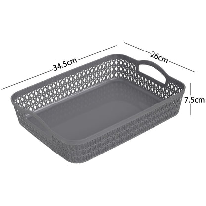 Lesbye Large Plastic Storage Tray Baskets, 6-Pack, Plastic Basket Trays, Grey