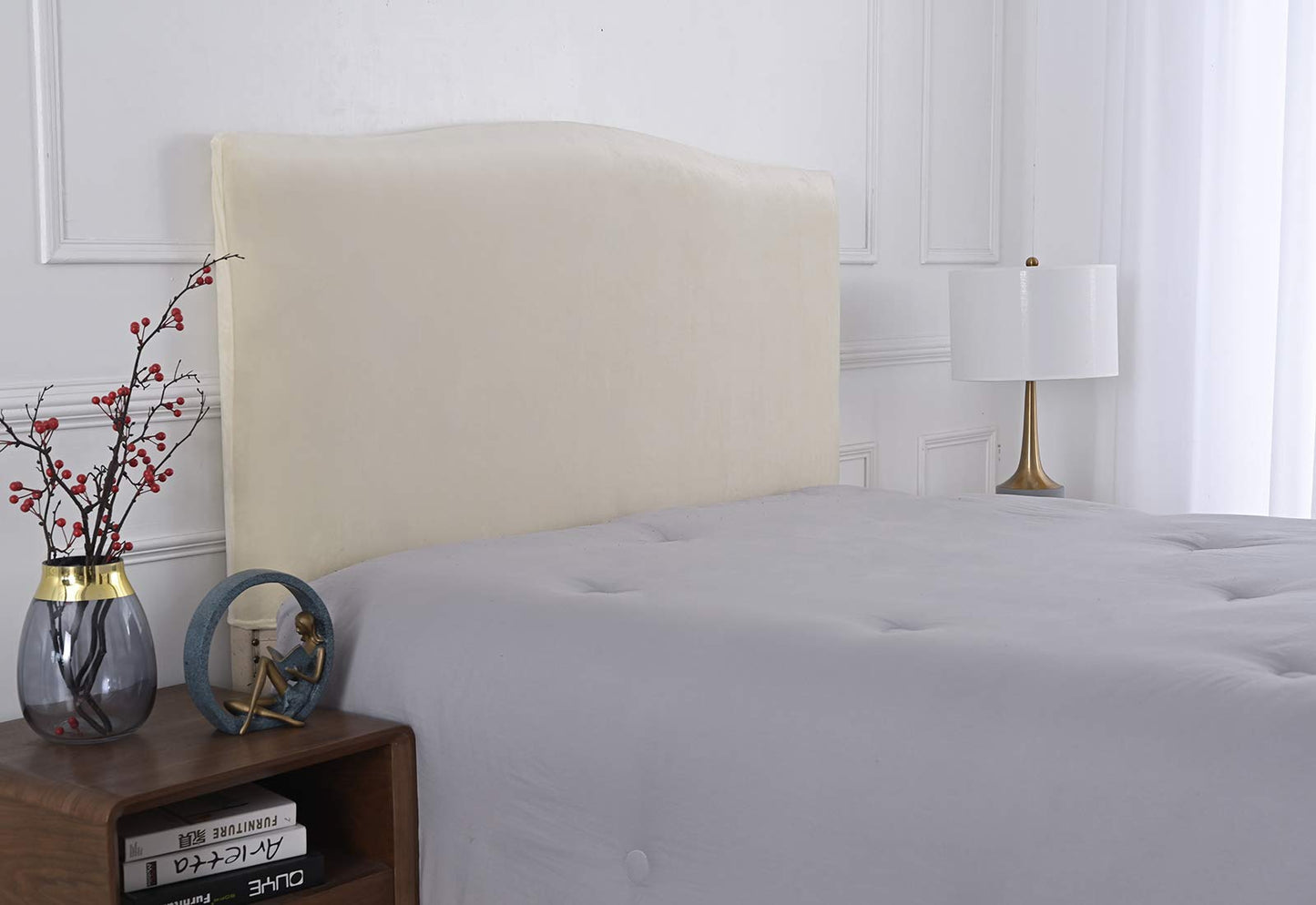 Meigeh Bed Headboard Cover Velvet Headboard Slipcovers Stretch Headboard Protector Headboard Cover for single double king size beds Beige yellow