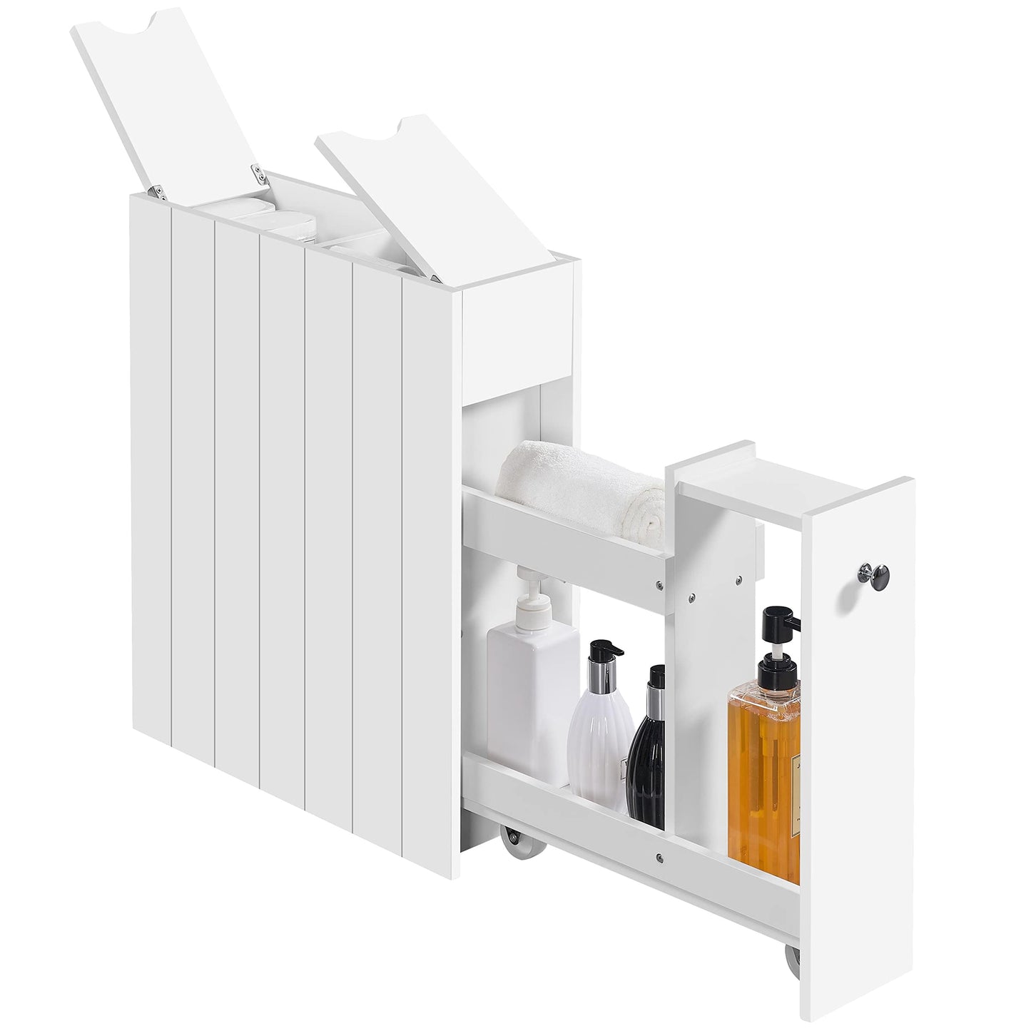 Yaheetech Slim Bathroom Cabinet on Wheels with Drawer & Slide Shelf, White