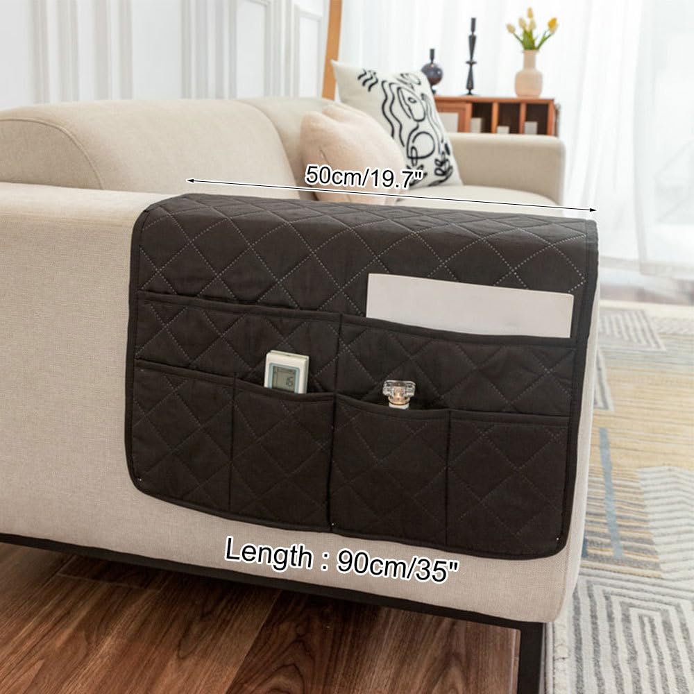 BDKMMS Sofa Armrest Organizer, Non Slip Recliner Caddy with Multi-pocket Design, Soft & Breathable Sofa Armchair Caddy for TV Remote, Phone, Magazine