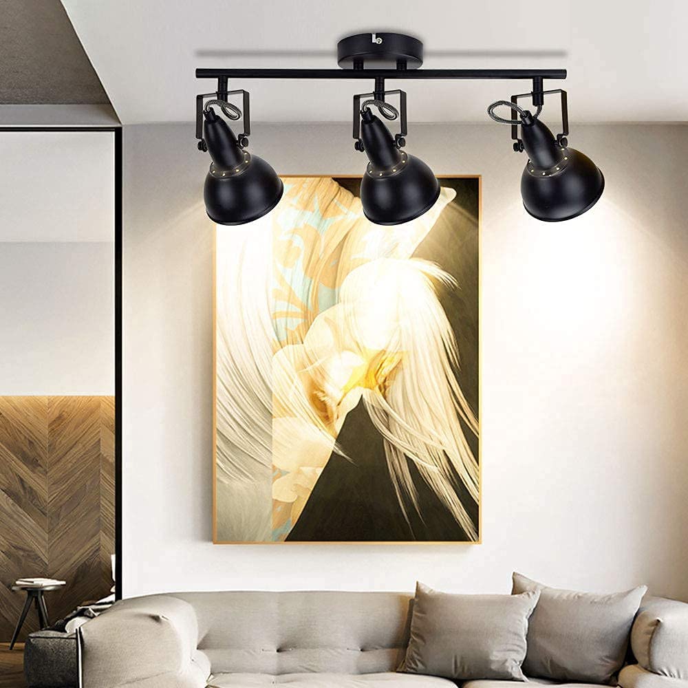 Depuley Retro 3 Way Swiveling Ceiling Spotlight, Kitchen Lights with 3 Trumpet-Shaped Shade, Black-Gold Metal Iron Cover, Rotatable Ceiling Lighting