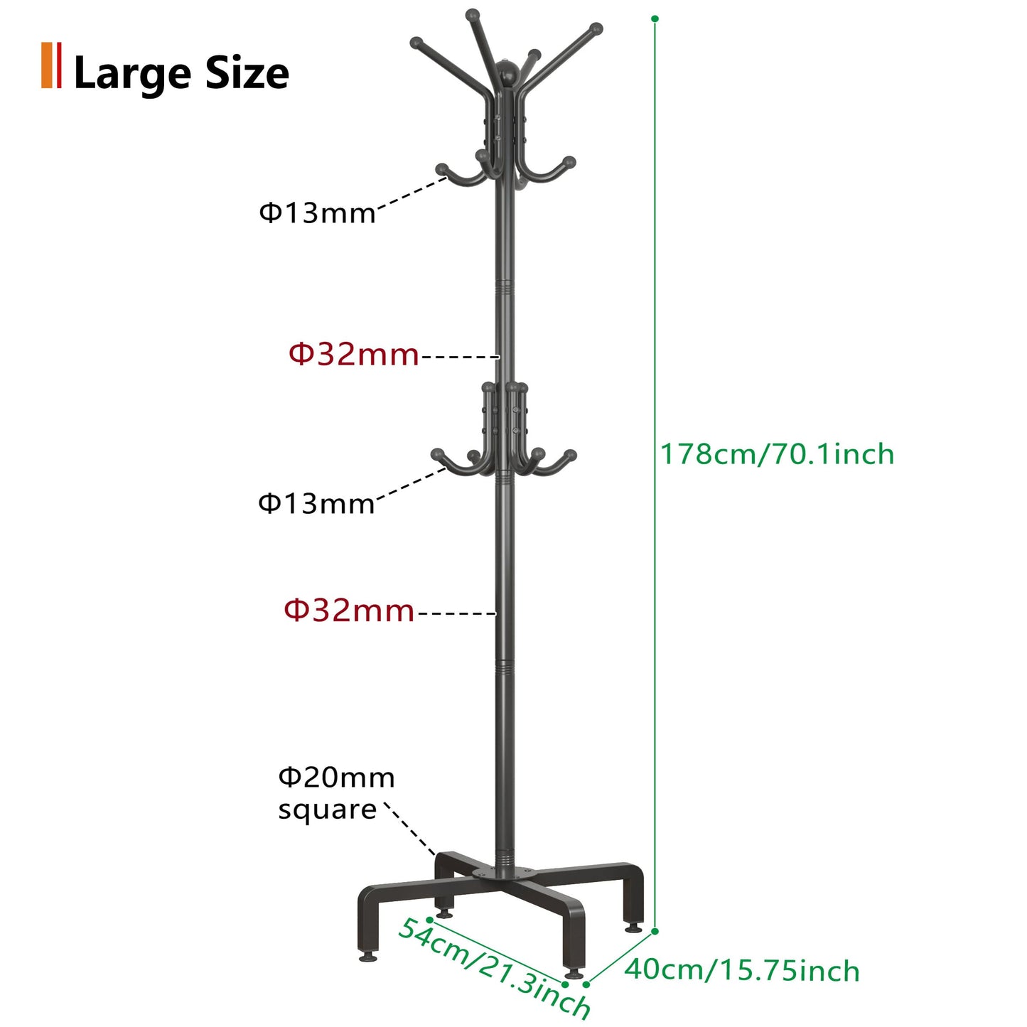 chunyangjingpin Coat Rack Stand with Adjustable Square Feet & Decorative Ball, 178 x 54 x 40cm Metal Coat Tree