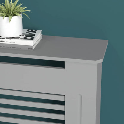 FATIVO High Radiator Cover Wood Cabinet: 92cm Height Grey Small Heater Covers Horizontal Slat Internal Heights 90cm Tall Radiator Shelf Thicken MDF