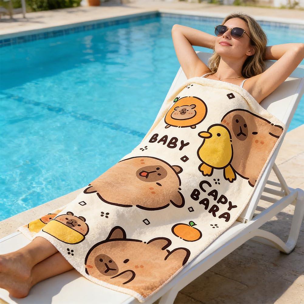 Spiritzohic Capybara Beach Towels, Capybara Bath Towels Swimming Towel Quick Dry Microfibre Towel Sandproof Beachs BathTowels for Travel, Holiday