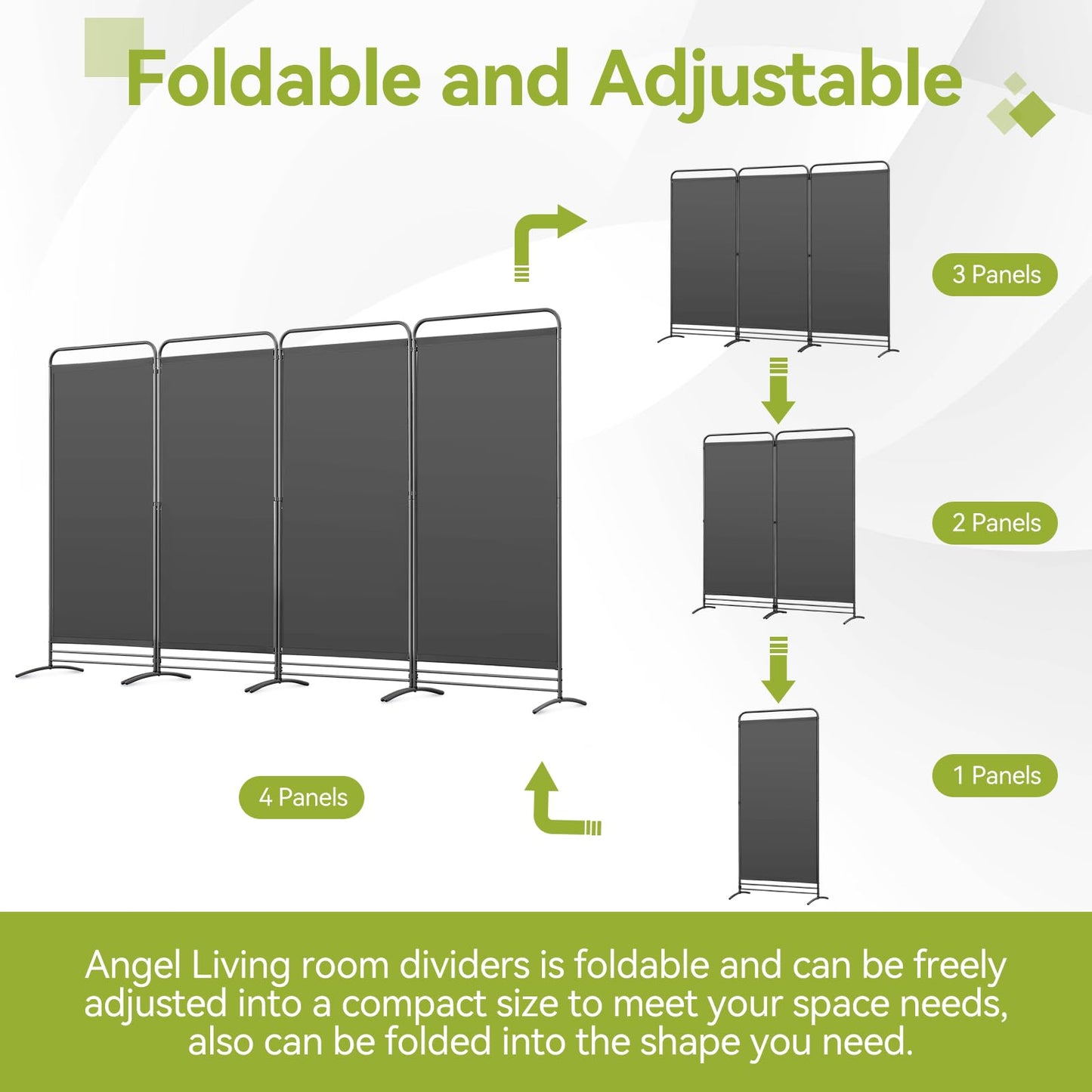 Angel Living 4 Panels Folding Room Divider, Privacy Screen Composed of Polyester Fabric and Sturdy Iron Frame