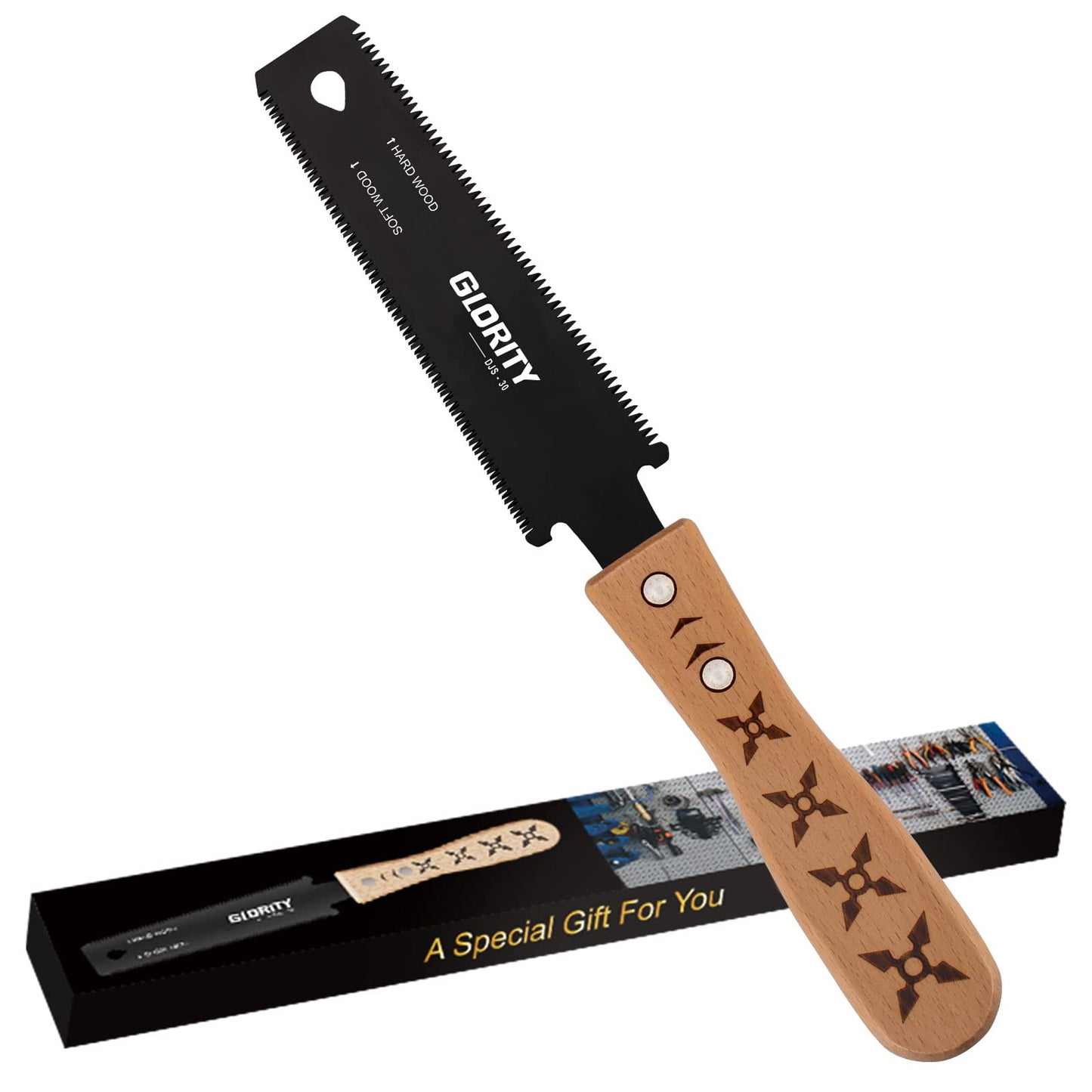 GLORITY 6 Inch Portable Hand Saw Japanese Pull Saw, Flush Cut, Three-Sided Cutting Edges, SK-5 Steel Double-Sided Sharp Blade 11/17TPI, Wood Cutting,