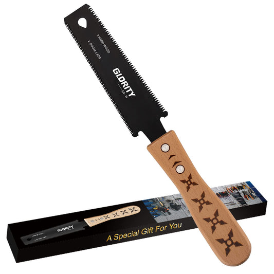 GLORITY 6 Inch Portable Hand Saw Japanese Pull Saw, Flush Cut, Three-Sided Cutting Edges, SK-5 Steel Double-Sided Sharp Blade 11/17TPI, Wood Cutting,