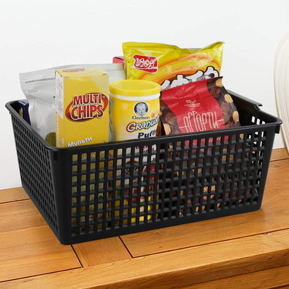 Yarebest Large Plastic Storage Basket Box, Cupboard Storage Baskets, 3-Pack (Black)