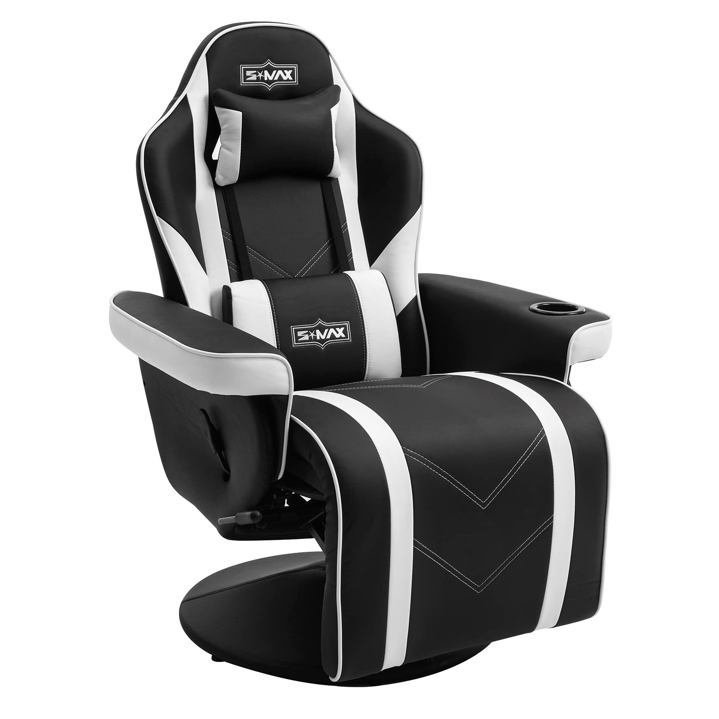 S*MAX Gaming Recliner Chair Ergonomic High Back Wide Lumbar Support Swivel PU Leather Cup Holder Adjustable Backrest Footrest Gaming Chair for Adults