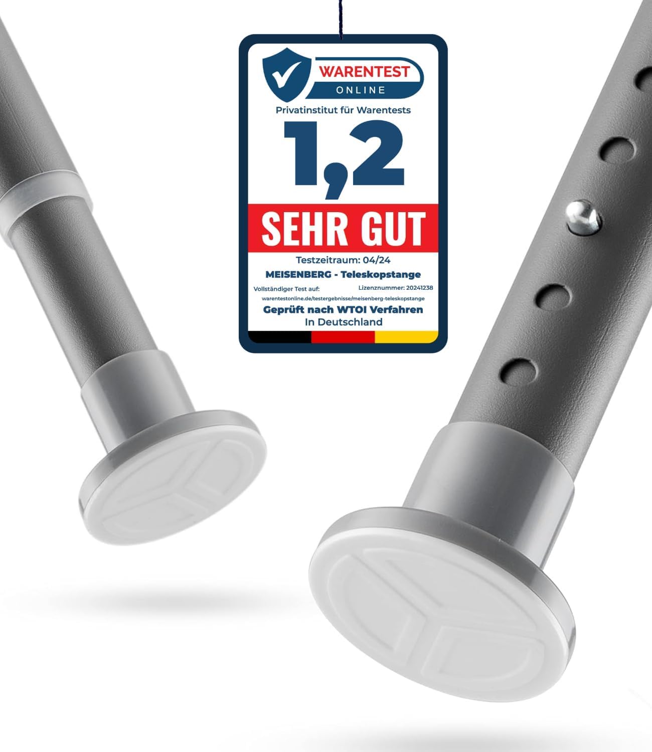 MEISENBERG Shower Curtain Pole Gray, Tension Rods for Curtains 210-260 cm - Ø 32 mm Diameter, Telescopic Shower Rail - for Living Room