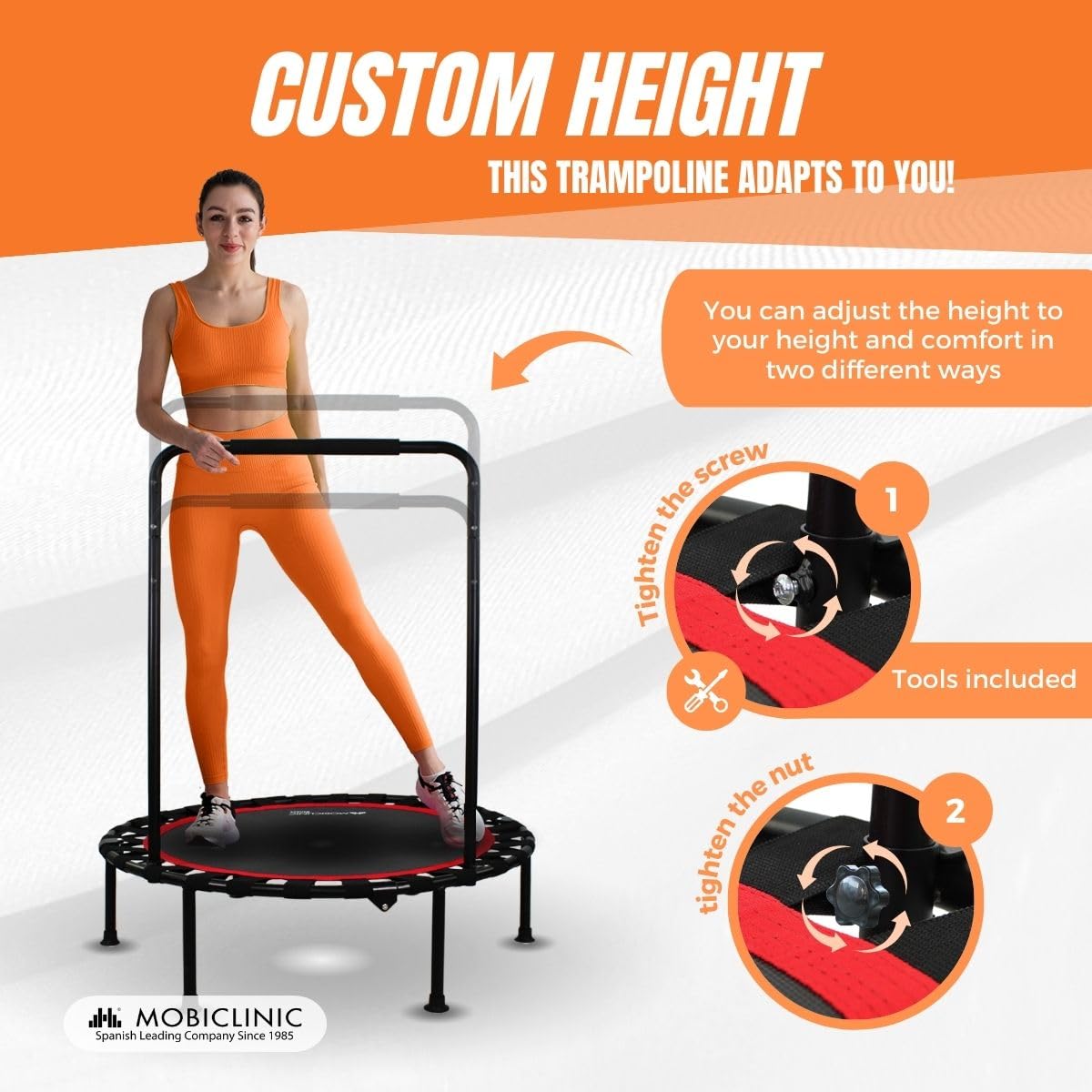 Mobiclinic?, Foldable Fitness Trampoline, 3,3 FT / 40 Inch, Indoor and Outdoor, Rebounder, Easy Assembly, 2 Resistance Bands, Mini Trampoline,
