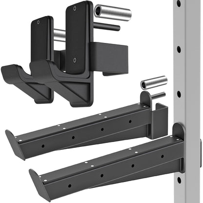 Kipika Safety Spotter Arms and J-Hooks for 2" x 2" Power Racks with 5/8" or 1" Hole - Heavy Duty Barbell Holders and Catches with Rubber Pads - Power