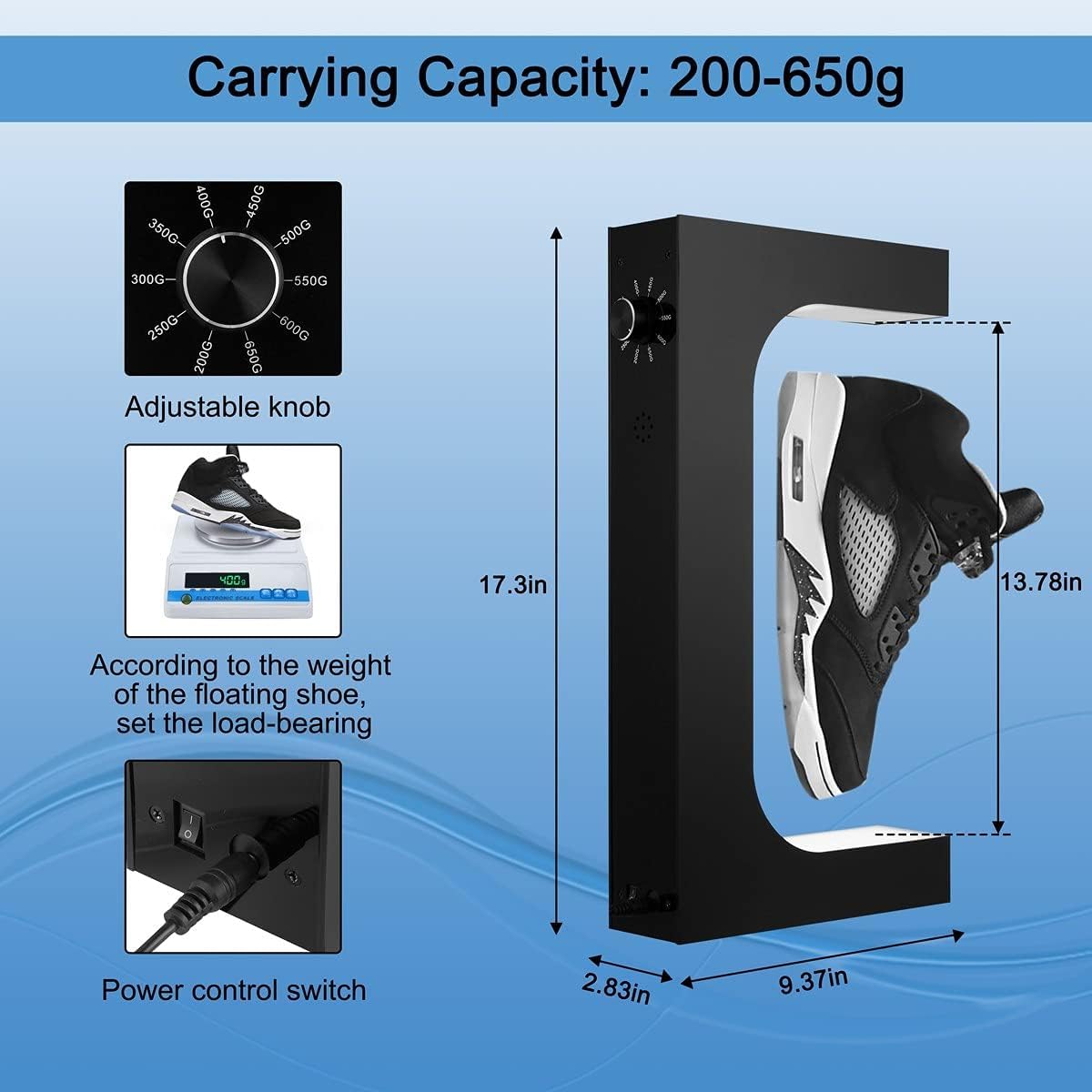 Vnemofey Levitating Shoe Display with 16 Colors Light, Floating Sneaker Stand , 360 Rotation Spinning Shoe Shelf Rack Holder for Store Advertising