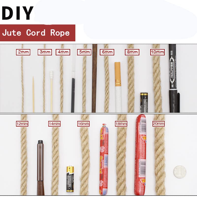 20mm Natural Hemp Ropes Decking Jute Rope 4 Strand Super Strong War Garden Decoration Camping DIY Cat Scratcher Twine Rope (20MM-20M)