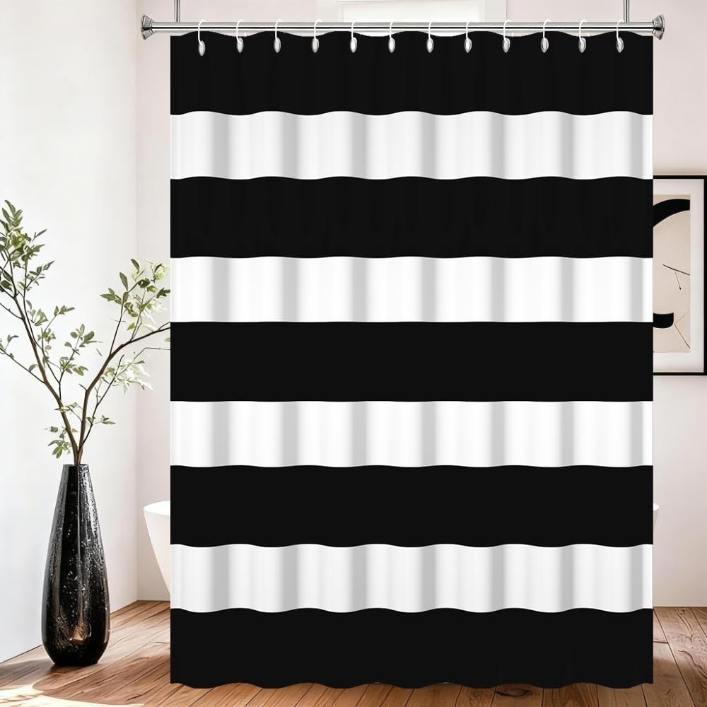 Xiaoterna 105x160cm Black and White Stripes Shower Curtain Vintage Lines Waterproof Polyester Bathroom Curtain Modern Abstract Geometry Aesthetics
