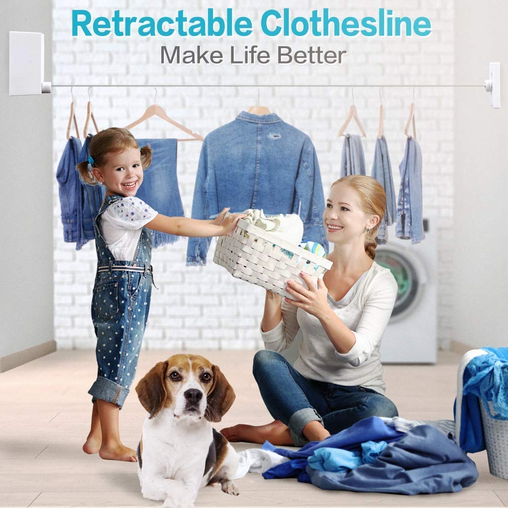 JOOM Retractable Clothesline Indoor Outdoor Clothing Rope washing line Heavy Duty Stainless Steel Line Wall Mounted Laundry line for Bathroom Hotel