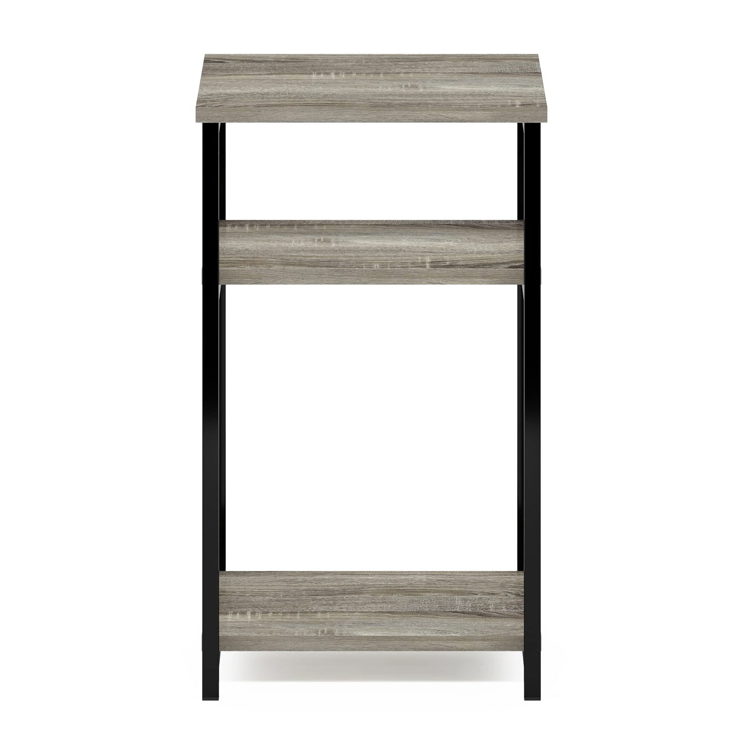 Furinno JUST Side Table, 3-Tier Metal Frame End Table with Open Shelf, Night Stand, Bedside Table, for Living Room, Bedroom, French Oak