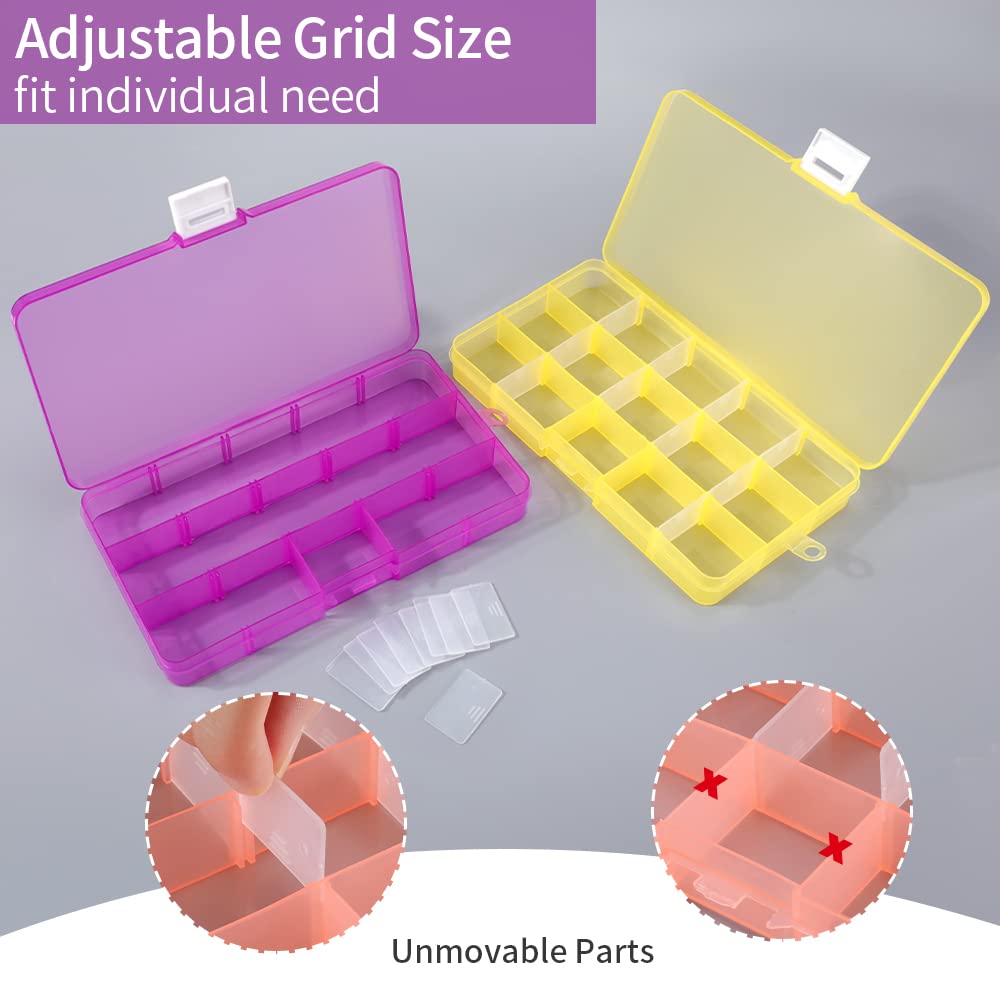 Opret 4 Pcs Bead Storage Box, 15 Grids Plastic Jewellery Organisers