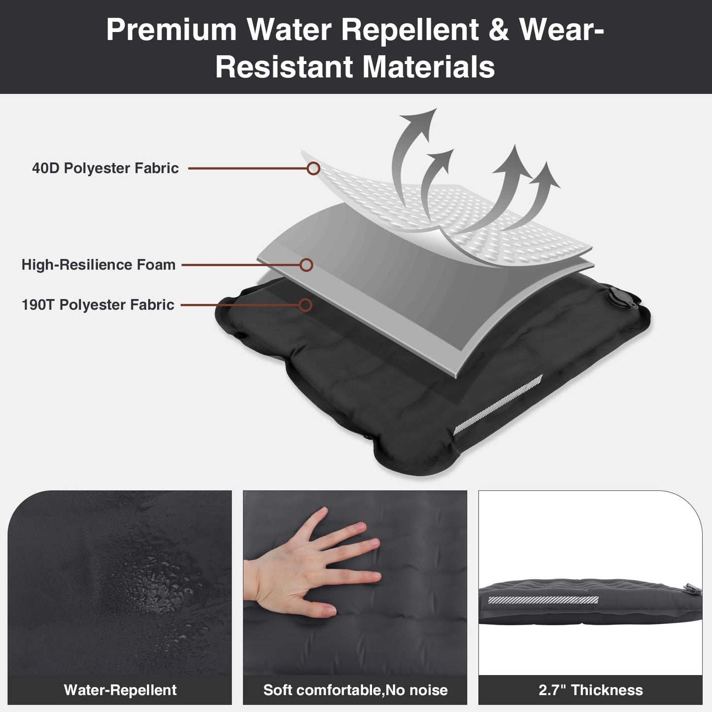 Plliocse Inflatable Seat Cushion,Lightweight Self-Inflating Seat Cushion,Memory Foam Waterproof Air Cushion for Airplane Travel Camping Backpacking