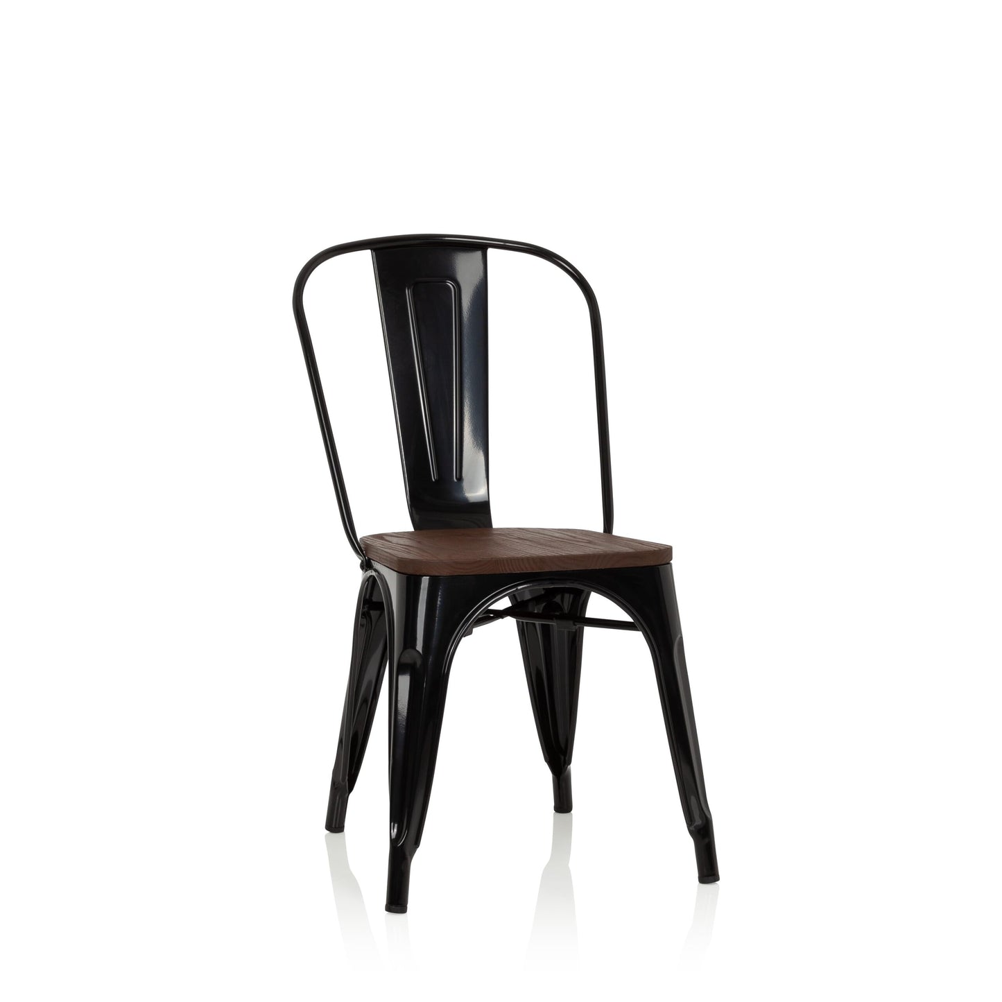 hjh OFFICE 645045 Bistro Chair VANTAGGIO COMFORT W Metal Industrial Design Seat Stackable Black/Wood