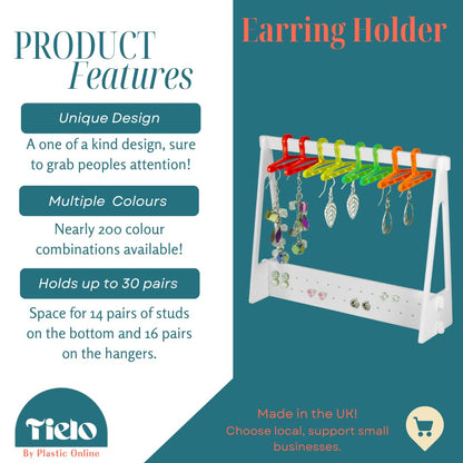 Earring Display Stand with Rainbow Hangers Storage Organiser Unique Cute Stocking Filler Grey