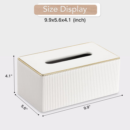 GORESE Tissue Box Holder,Rectangular Tissue Box Cover PU Leather Facial Tissue Dispenser Napkin Holder for Home, Office,Car DecorationWhite