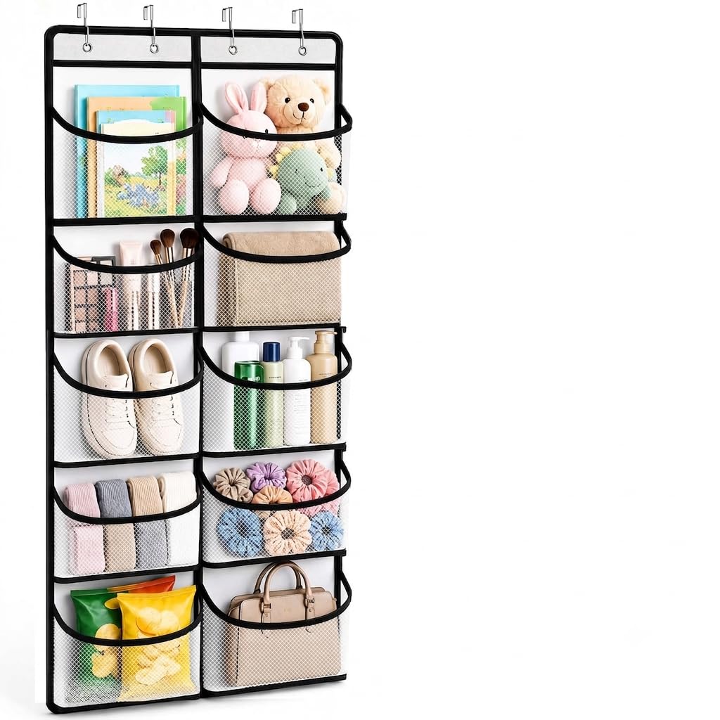 Over the Door Hanging Organiser with 10 Mesh Pockets, Closet Storage Bag