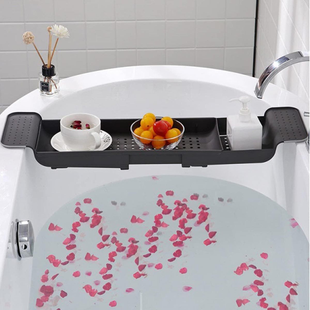SHZMJL Bathtub Tray, Expandable Bath Tray, Adjustable Bathroom Organizers and Storage, Bathtub Caddy Tray for tub for Candle Towel, Book, Wine