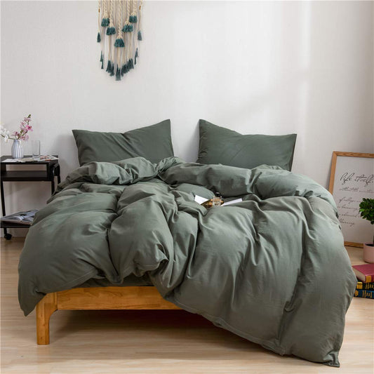Ruccit Sage Green Duvet Cover Set Double Bed 100% Washed Cotton Double Duvet Cover Kids Teens 3pcs Simple Plain Farmhouse Bedding Set Zipper