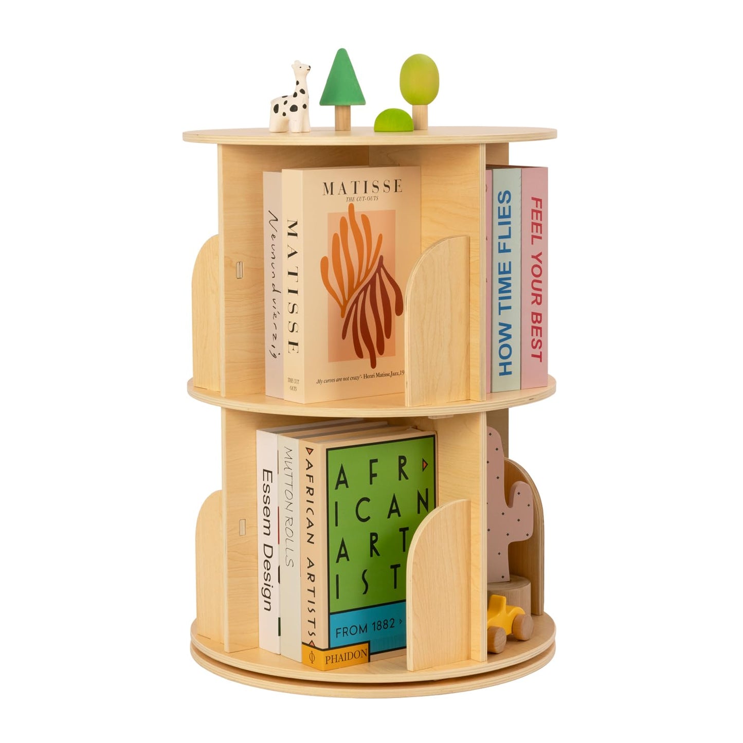 OOOK 2-Tier Rotating Bookshelf, Small Corner Wooden Spinning Book Shelf