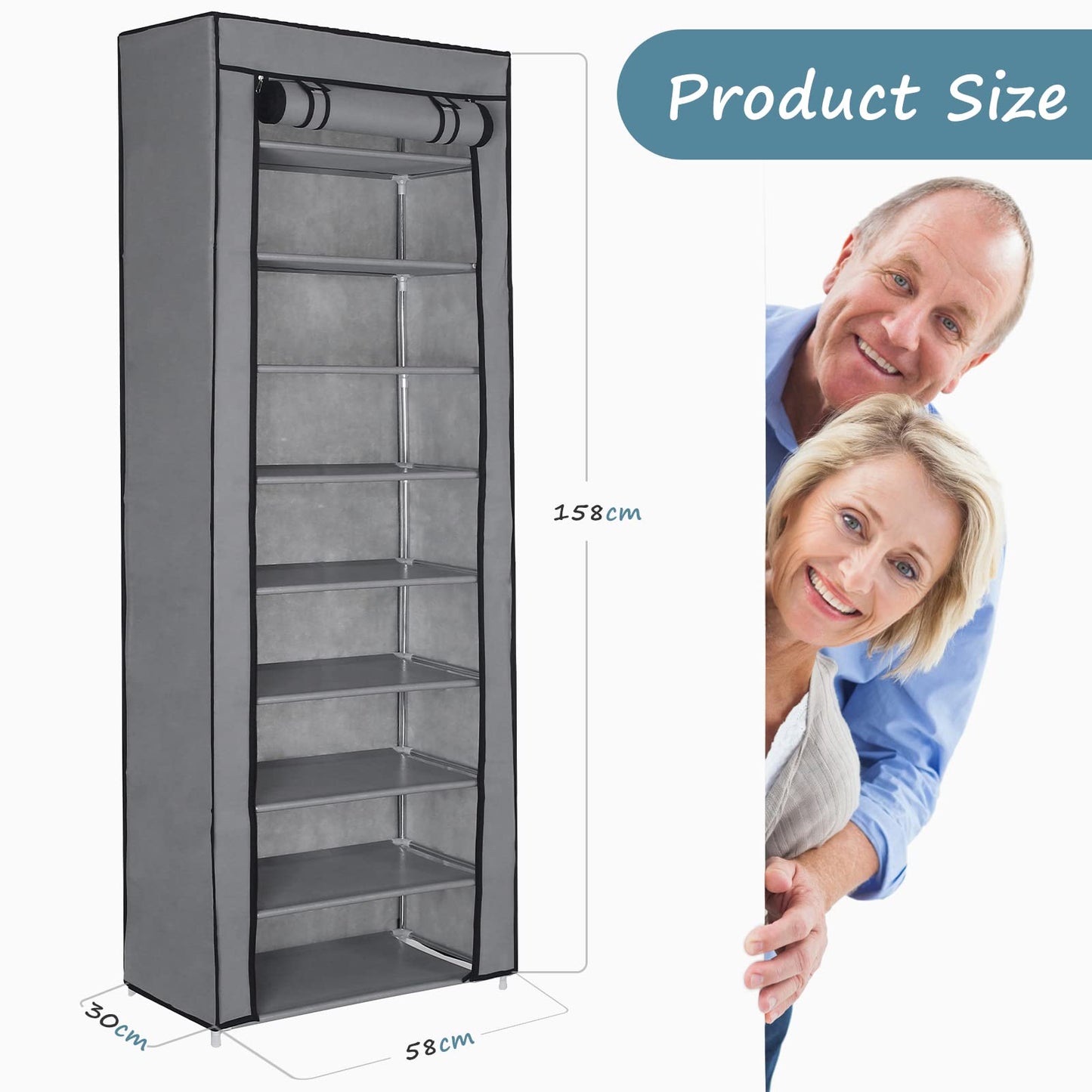 Rainberg 10 Tier Shoes Rack with Dustproof Cover, Shoe Storage Cabinet, Shoe Organizer, Easy to Assemble, Hold up to 25-30 Pairs