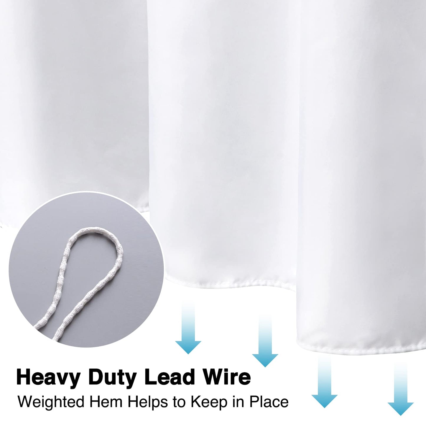WELTRXE Shower Curtain Mould Proof Mildew Resistant, Bathroom Curtain with 12 Hooks, Waterproof Polyester Fabric Bathtub Curtain, Weighted Hem