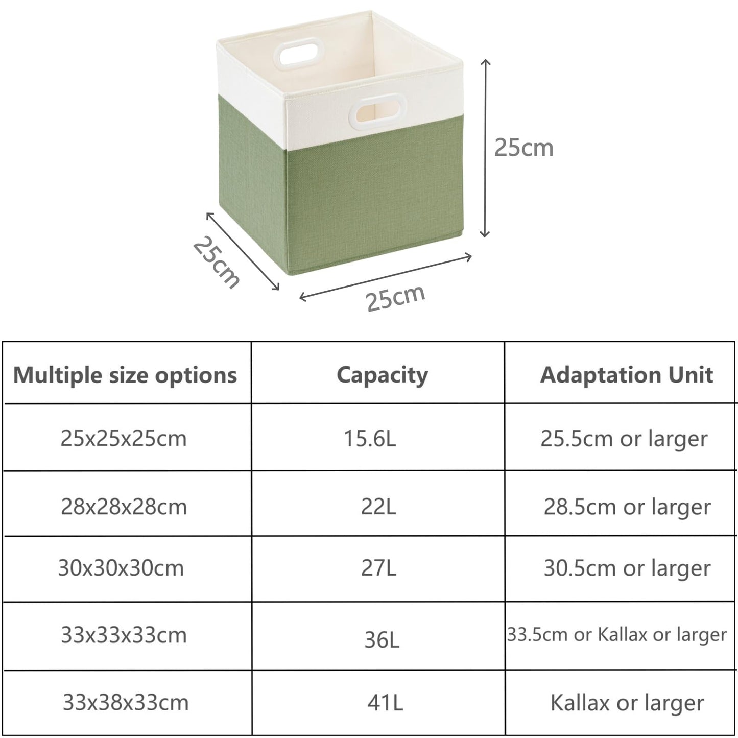 SOCOHOME Fabric Cube Storage Boxes,25x25x25cm Foldable Storage Baskets for Toys Nursery Closet(Green/White, Set of 4)