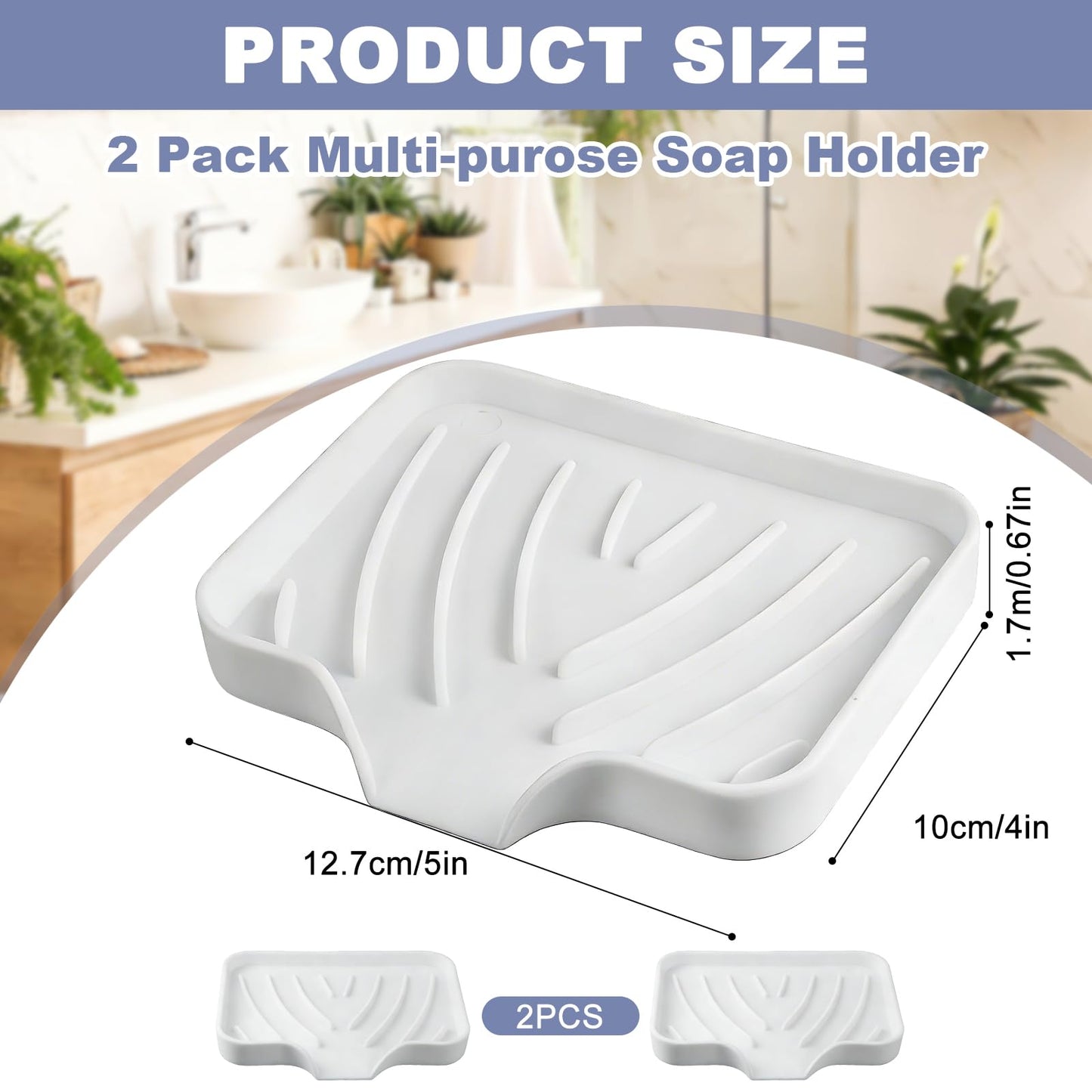 WENXINWIN 2Pcs Silicone Soap Dish, Soap Dish with Drainage,White