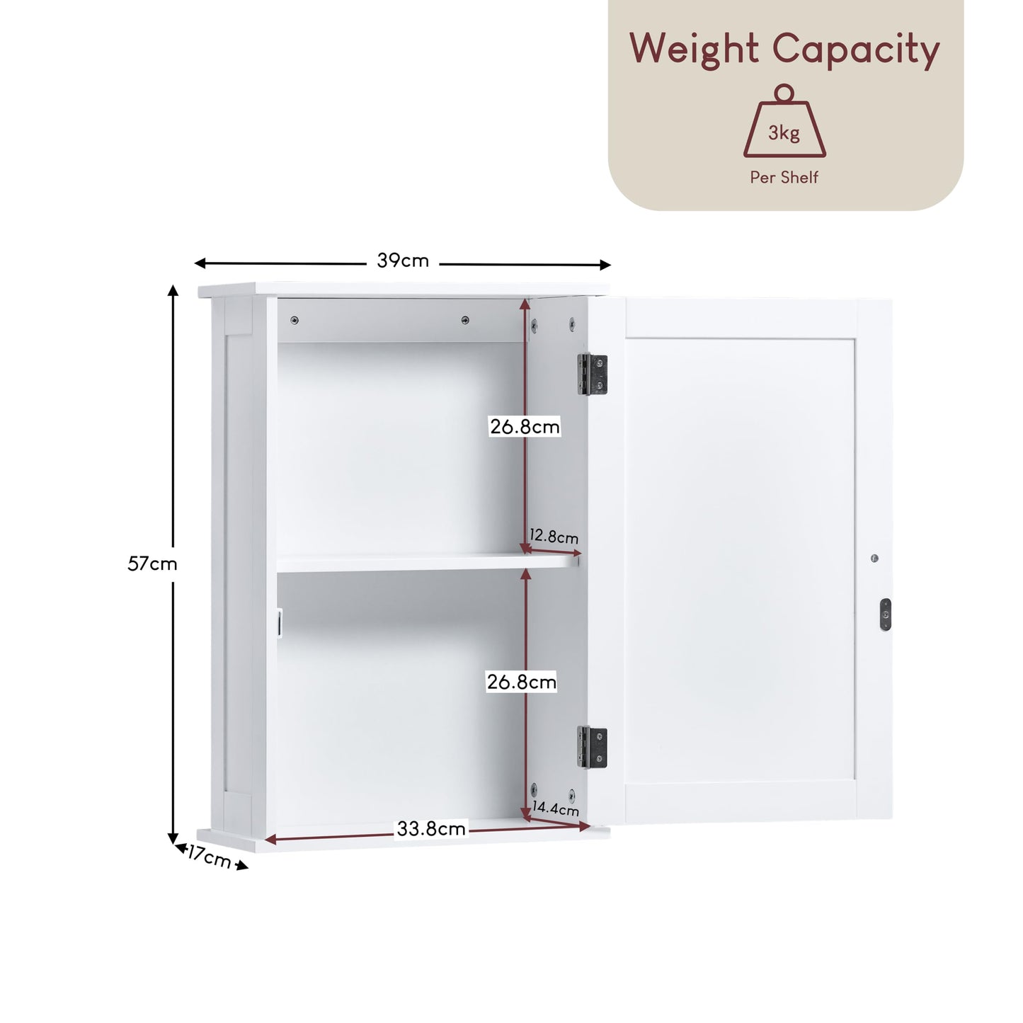 Bath Vida Bathroom Cabinet Single Door Shutter Wall Mounted Storage, White